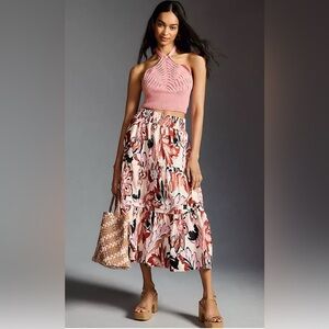 Anthropologie Somerset Maxi Skirt Pink Cream Floral Size XL